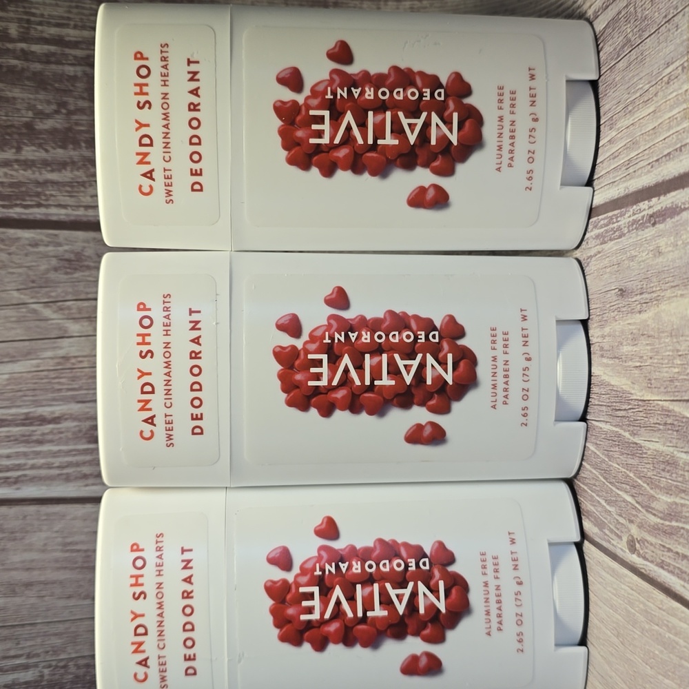 3 Native CANDY SHOP Deodorant SWEET CINNAMON HEARTS 2.65oz Aluminum Free New**